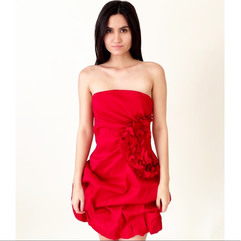 Red strapless flower dress